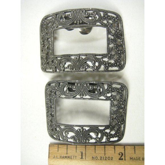 Musi Set 2 Vintage Shoe Dress Clips Fur Silvertone Buckle Filigree BENT - Picture 2 of 9